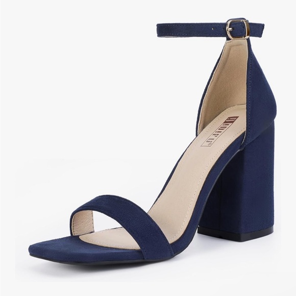 Navy Blue Block Heel Sandals - Picture 1 of 5